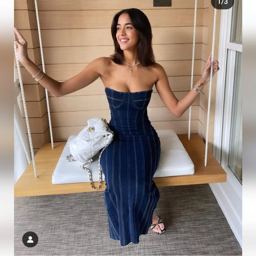 Zara Blue Strapless Midi Dress - Picture 16 of 16